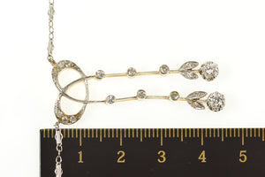 14K 0.74 Ctw Edwardian Diamond Bow Drop Chain Necklace 15" Yellow Gold