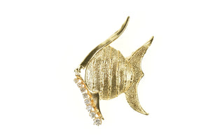 14K 0.25 Ctw Diamond Inset Angelfish Fish Statement Pendant/Pin Yellow Gold