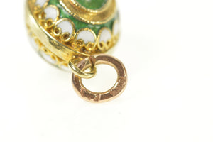 18K Green & White Enamel Russian Faberge Egg Charm/Pendant Yellow Gold