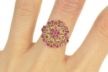 Load image into Gallery viewer, 9K Ruby Diamond Ornate Halo Filigree Cocktail Ring Size 8 Yellow Gold