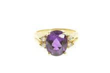 Load image into Gallery viewer, 14K Oval Amethyst Diamond Accent Statement Ring Size 8.25 Yellow Gold