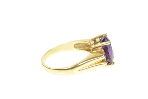 14K Oval Amethyst Diamond Accent Statement Ring Size 8.25 Yellow Gold