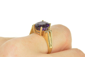 14K Oval Amethyst Diamond Accent Statement Ring Size 8.25 Yellow Gold