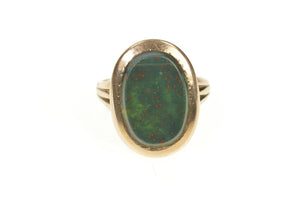 14K Bloodstone 1960's Retro Statement Cocktail Ring Size 8.5 Yellow Gold