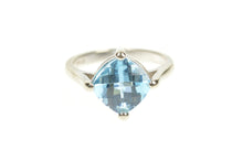 Load image into Gallery viewer, 14K Cushion Faceted Blue Topaz Statement Ring Size 6.5 White Gold