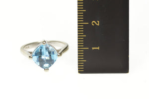 14K Cushion Faceted Blue Topaz Statement Ring Size 6.5 White Gold
