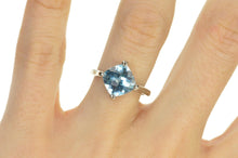 Load image into Gallery viewer, 14K Cushion Faceted Blue Topaz Statement Ring Size 6.5 White Gold