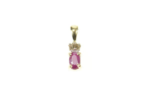 10K Oval Natural Ruby Baguette Diamond Pendant Yellow Gold