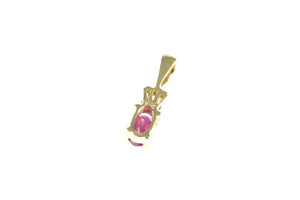 10K Oval Natural Ruby Baguette Diamond Pendant Yellow Gold