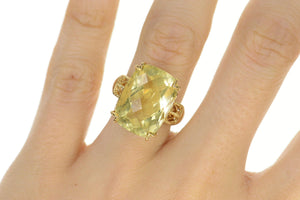 10K Ornate Faceted Prasiolite Filigree Cocktail Ring Size 7 Yellow Gold