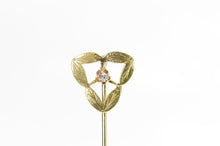 Load image into Gallery viewer, 14K Diamond Inset Etched Ornate Leaf Design Stick Pin Yellow Gold