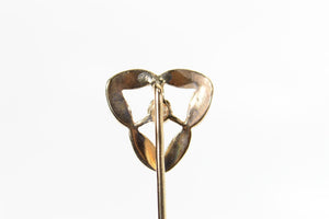 14K Diamond Inset Etched Ornate Leaf Design Stick Pin Yellow Gold