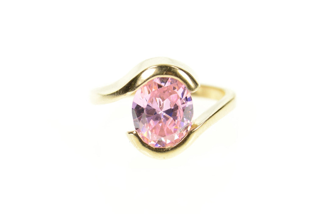 10K Oval Pink Cubic Zirconia Solitaire Bypass Ring Size 6.5 Yellow Gold