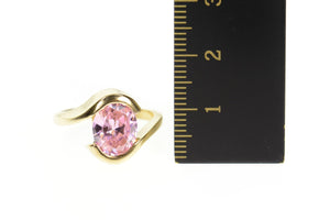 10K Oval Pink Cubic Zirconia Solitaire Bypass Ring Size 6.5 Yellow Gold