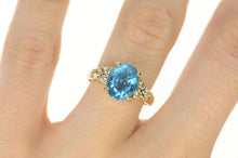 Load image into Gallery viewer, 14K Oval Blue Topaz Diamond Cluster Cocktail Ring Size 7 Yellow Gold