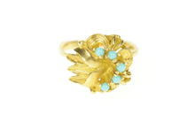 Load image into Gallery viewer, 14K Retro 1940&#39;s Turquoise Ornate Leaf Cocktail Ring Size 7.75 Yellow Gold