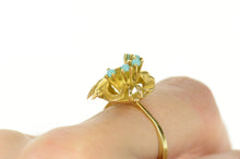 Load image into Gallery viewer, 14K Retro 1940&#39;s Turquoise Ornate Leaf Cocktail Ring Size 7.75 Yellow Gold