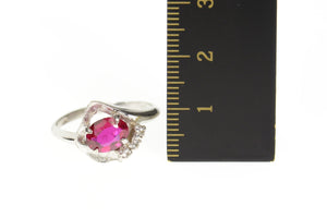 10K Retro Ornate 1960's Syn. Ruby CZ Statement Ring Size 8 White Gold