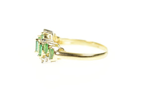 14K Wavy Marquise Syn. Emerald Diamond Band Ring Size 7.75 Yellow Gold