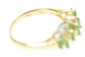 14K Wavy Marquise Syn. Emerald Diamond Band Ring Size 7.75 Yellow Gold