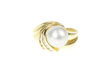 Load image into Gallery viewer, 14K Pearl Diamond Ornate Swirl Cocktail Statement Ring Size 9 Yellow Gold