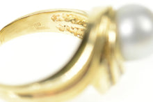 Load image into Gallery viewer, 14K Pearl Diamond Ornate Swirl Cocktail Statement Ring Size 9 Yellow Gold