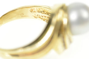 14K Pearl Diamond Ornate Swirl Cocktail Statement Ring Size 9 Yellow Gold