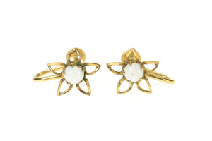 Gold Filled Opal Flower Daisy Retro Screw Back Earrings