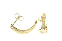 Load image into Gallery viewer, 10K Tri Tone Curved Bar Pattern Semi Hoop Earrings Yellow Gold