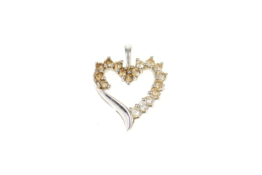 10K Graduated Fancy Diamond Heart Love Symbol Pendant White Gold