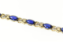 Load image into Gallery viewer, 10K Marquise Syn. Sapphire Diamond Tennis Bracelet 7.25&quot; Yellow Gold