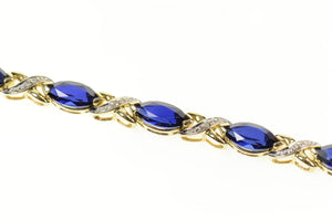 10K Marquise Syn. Sapphire Diamond Tennis Bracelet 7.25" Yellow Gold