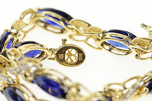 Load image into Gallery viewer, 10K Marquise Syn. Sapphire Diamond Tennis Bracelet 7.25&quot; Yellow Gold