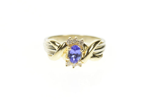 14K Oval Tanzanite Diamond Accent Engagement Ring Size 7.25 Yellow Gold