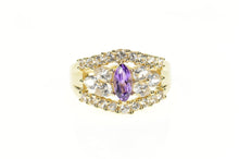Load image into Gallery viewer, 10K Marquise Amethyst Graduated CZ Statement Ring Size 5.75 Yellow Gold