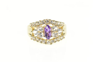10K Marquise Amethyst Graduated CZ Statement Ring Size 5.75 Yellow Gold