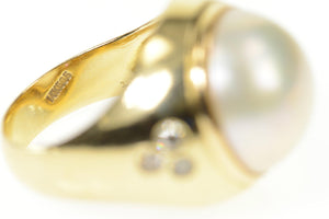 14K Round Pearl Diamond Graduated Statement Ring Size 7.75 Yellow Gold