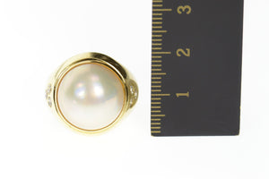14K Round Pearl Diamond Graduated Statement Ring Size 7.75 Yellow Gold