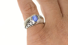 Load image into Gallery viewer, 14K Retro Lindy Star Sapphire Diamond Accent Men&#39;s Ring Size 9 White Gold