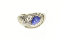 Load image into Gallery viewer, 14K Retro Syn. Blue Star Sapphire Diamond Accent Ring Size 9.75 White Gold