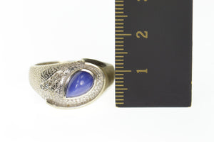 14K Retro Syn. Blue Star Sapphire Diamond Accent Ring Size 9.75 White Gold