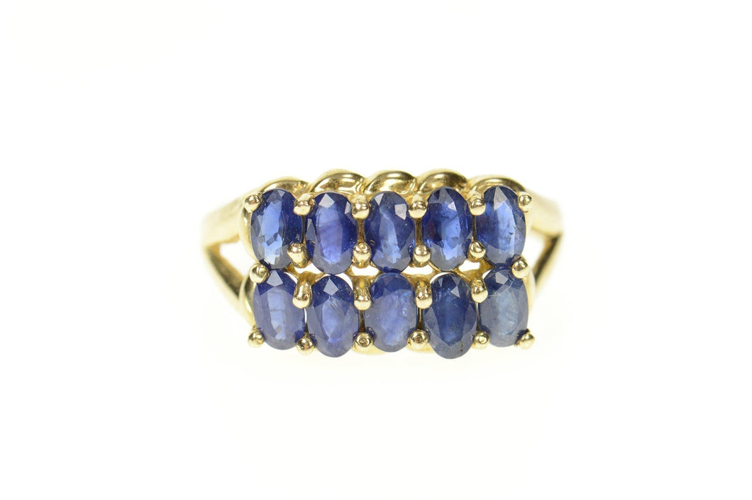 10K Natural Sapphire Tiered Statement Band Ring Size 9.75 Yellow Gold