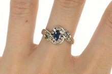 Load image into Gallery viewer, 14K 0.72 Ctw Sapphire Diamond Bypass Engagement Ring Size 8.75 White Gold