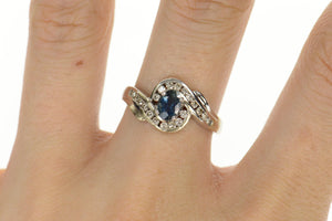 14K 0.72 Ctw Sapphire Diamond Bypass Engagement Ring Size 8.75 White Gold