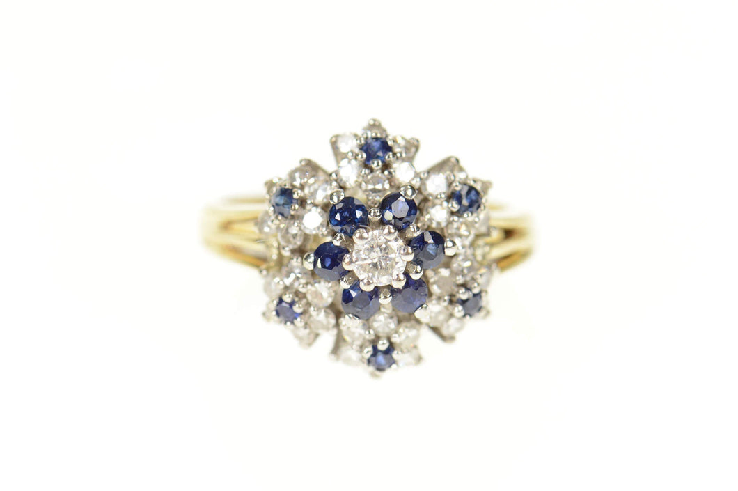 14K 0.83 Ctw Diamond Sapphire Flower Engagement Ring Size 5 White Gold