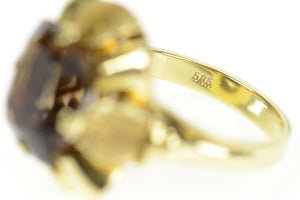 14K 1960's Smoky Quartz Scalloped Cocktail Ring Size 6.25 Yellow Gold