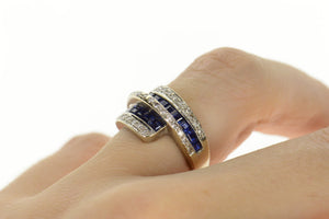 14K 0.96 Ctw Princess Sapphire Diamond Bypass Ring Size 5.25 White Gold
