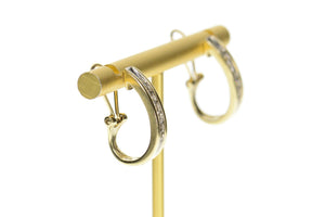 14K 0.35 Ctw Channel Diamond French Clip Hoop Earrings Yellow Gold