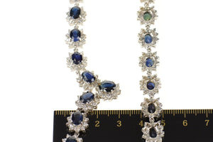 14K 36.12 Ctw Natural Sapphire Diamond Halo Necklace 16.25" White Gold