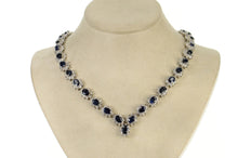 Load image into Gallery viewer, 14K 36.12 Ctw Natural Sapphire Diamond Halo Necklace 16.25&quot; White Gold